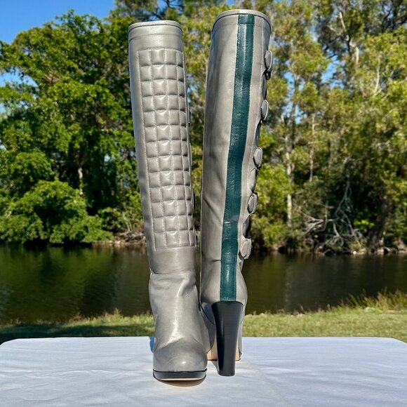 NIB Reed Krakoff Dark Gray Teal Leather Motorcycle Boot Buckle 7 Coach Designer - Picture 3 of 16